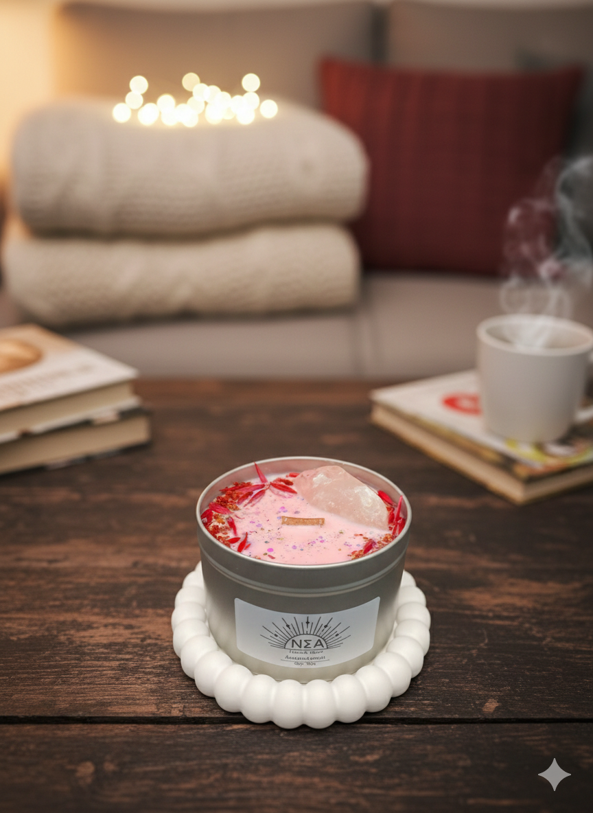 Amber-Jasmin Ritualkerze mit Bergkristall – Vegane Duftkerze aus Sojawachs