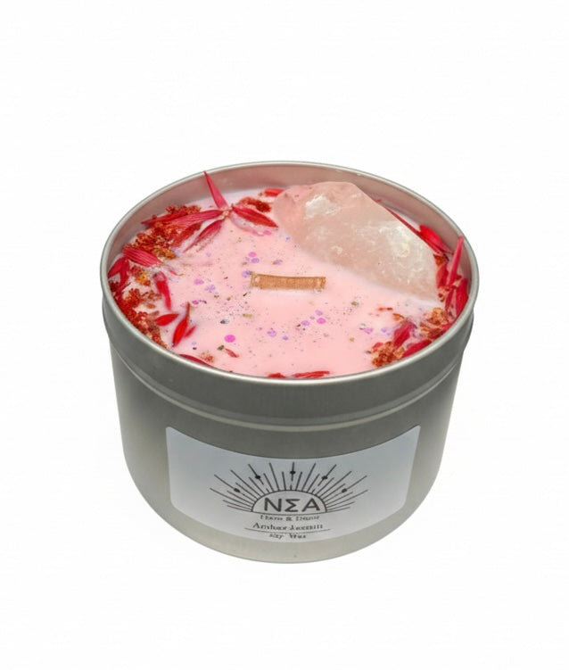 Amber-Jasmin Ritualkerze mit Bergkristall – Vegane Duftkerze aus Sojawachs