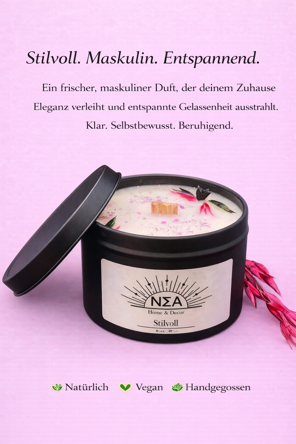 Stilvoll – Vegane Duftkerze aus Sojawachs | Herb, frisch & elegant