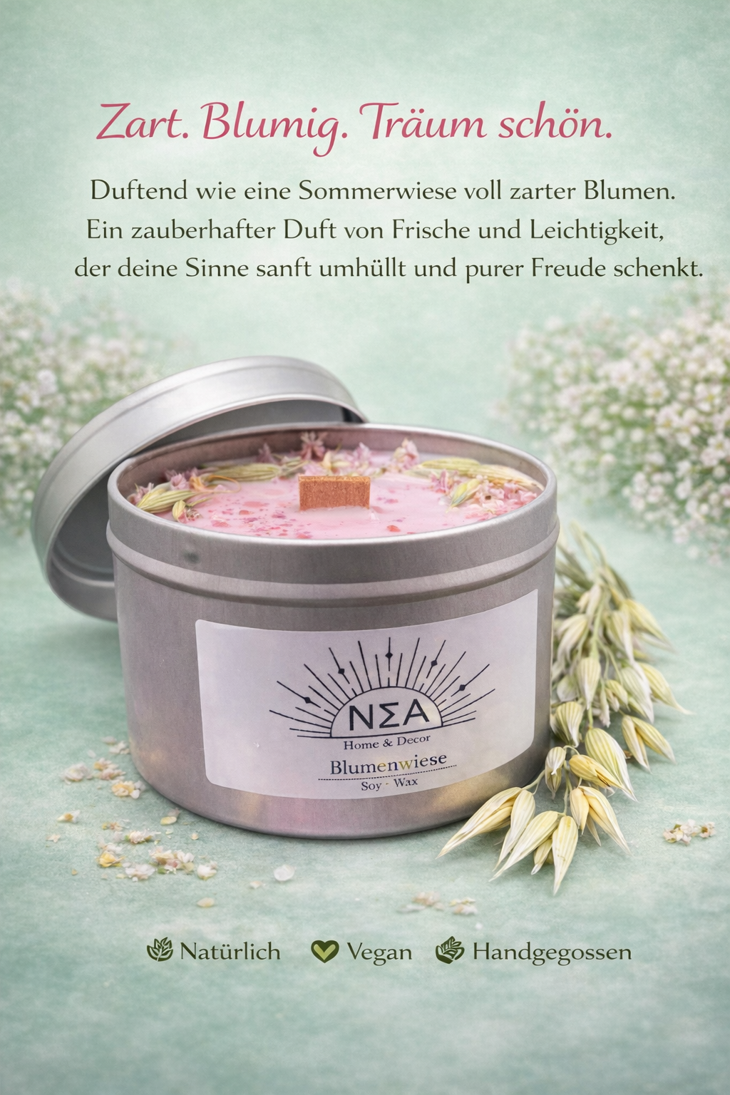 Blumenwiese – Sojawachskerze mit fruchtig-blumigem Duft